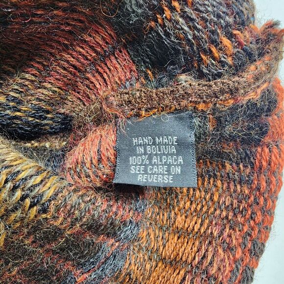 Intiwara Alpaca Sweater Handmade Pull Over Rust Brown Orange 3D Geometric Large - Picture 9 of 10